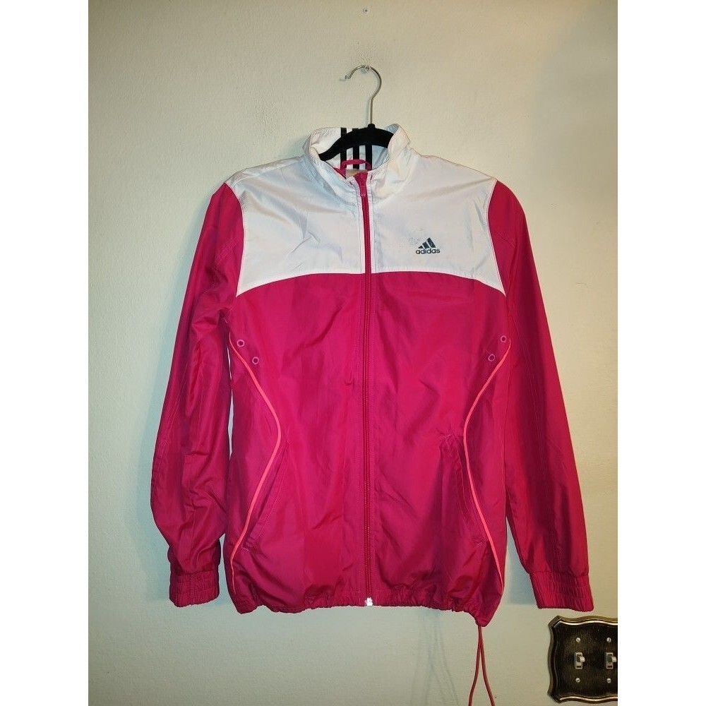 Women's Adidas Active Windbreaker Jacket Lightweight Magenta Pink White Size M